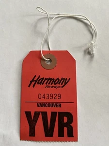 HARMONY AIRWAYS AIRLINES YVR VANCOUVER 043929 Vintage Baggage Tag - Bild 1 von 2