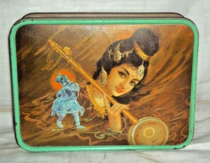 VINTAGE TIN LITHO SWEET & TOFFEE BOX KRISHNA MIRABAI BOMBAY TIN PRINTERS 1960 - Picture 1 of 8