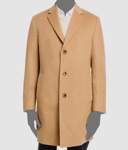 Hugo Boss Men's Beige Jared Wool & Cashmere Regular Fit Topcoat Size 40R - Picture 1 of 3