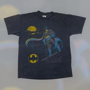 VTG 80s DC Comics Batman Cartoon Artwork T Shirt Adult XL Black Faded Rare USA - Picture 1 of 6