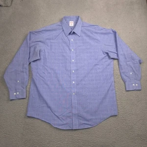 Brooks Brothers Mens Dress Shirt 17 4/5 36 Blue Windowpane Check Non Iron Cotton - Picture 1 of 9