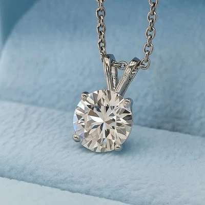 IGI Certified 4.00 Ct Round G/VS1 Lab Grown Diamond Necklace 14K White Gold - Image 1 of 4