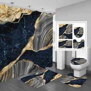 4 Pcs Marble Shower Curtain Set with Non-Slip Rugs, Lid Cover and Bath Mat, L... - Picture 1 of 6