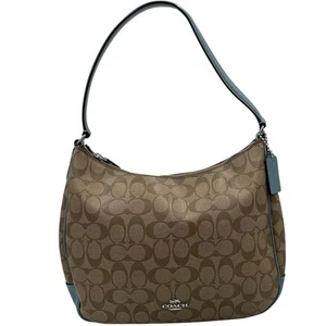 Coach F29209 borsa hobo tracolla kaki/blu firma rivestita pelle tela certificato di autenticità - Foto 1 di 16