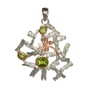 Colgante de piedras preciosas de peridoto genuino de plata de ley 925... - Imagen 1 de 8
