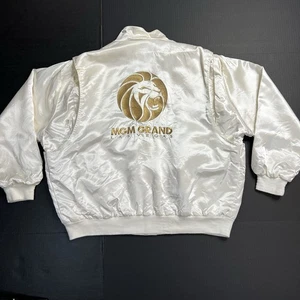 Vintage MGM Grand Las Vegas Satin Jacket Full Zip Cream Off White Mens XXL 2XL - Picture 1 of 7