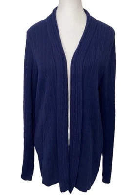 Cárdigan abierto de algodón tejido con cable azul marino Kim Rogers suéter para mujer grande Lagenlook Foto 1 de 4