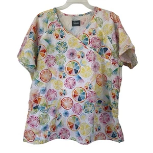 Butter Soft Scrub Top Women’s Flowers Yellow Short Sleeve Size Extra Large - Picture 1 of 9