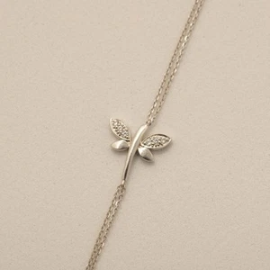 0.09 Ct Natural Diamonds Dragonfly Chain Bracelet 14K Gold Stackable Jewelry - Picture 1 of 9