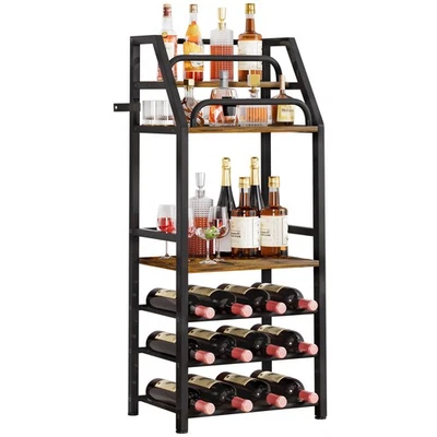 Weinregal aus Holz &Metal,Weinregal Stehend mit Flaschenablage, 6-stufiges - Bild 1 von 4