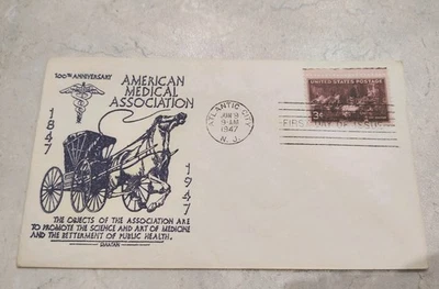 1947 AMA 100th Anniversary First Day Cover Atlantic City NJ FDC 3¢ Stamp - Image 1 of 2