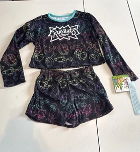 Nickelodeon Rugrats Pajama Set Girls Size 10 NWT Black Neon Print Long Sleeve - Picture 1 of 8