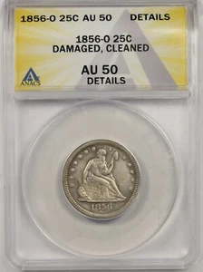 1856-O 25C ANACS AU 50 Details Liberty Seated Quarter  - Picture 1 of 4