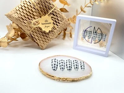 Basket Weave nail False Nails Design Hand Painted Nail Fake False Glue Nail - Image 1 of 4