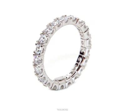 anello argento 925 eternity uomo donna zirconi bianchi pietre brillanti 3mm fede - Immagine 1 di 3