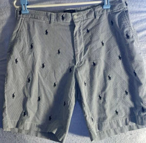 Polo by Ralph Lauren Pantalones Cortos Para Hombres 36" Azul Searsucker Bordado Ponis Algodón - Imagen 1 de 12
