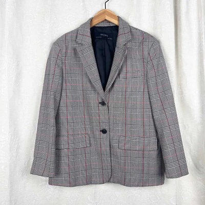 Blazer Zara oversize de punto elástico a cuadros chaqueta gris claro de un solo pecho M Foto 1 de 4