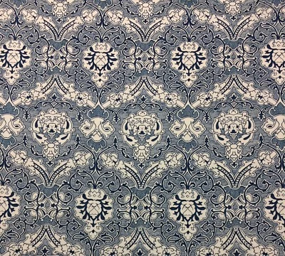 BALLARD DESIGNS ARREZZO BLUE FLORAL MEDALLIONS 100% LINEN FABRIC BY YARD 54" W - Image 1 of 4