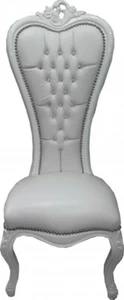 Casa Padrino Barock Thron Stuhl Queen Anne Weiß Lederoptik / Weiß Bling - Bild 1 von 2