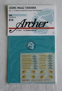Marcas de tanque Archer 1/48 USMC Marines M4A2 Sherman Tarawa Pacific Segunda Guerra Mundial Ar49016 - Imagen 1 de 1