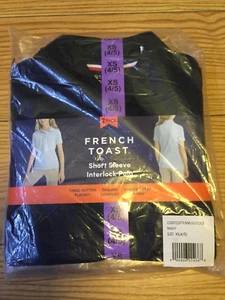 2 Pack-French Toast Girls' Short Sleeve Interlock Polo, Navy, Size XS (4/5) - Picture 1 of 3