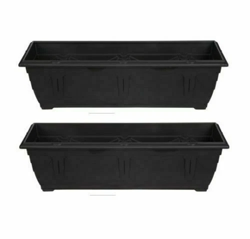2 x 60cm Slim Plastic Venetian Window Box Trough Planter Plant Pot Black (Color) - Image 1 of 1