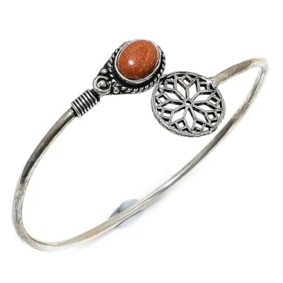 Red Sunstone Gemstone 925 Sterling Silver Cuff Bracelet Adjustable s551 - Image 1 of 4