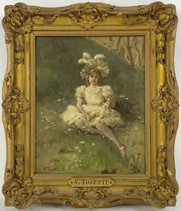 Listed Artist Virgilio Tojetti (1851-1901) Signed Oil Painting On Canvas - Picture 1 of 7