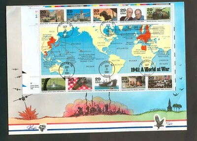 Scott# 2559 WWII 1941 Commemoration - Julian & Sharon Pugh Handpainted FDC - BIG - Image 1 of 2