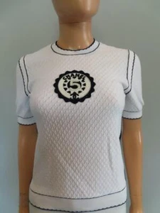 NWOT CHANEL 23C White CHANEL Chest Patch Short Slv Sweater F 34/US 2 - Picture 1 of 10