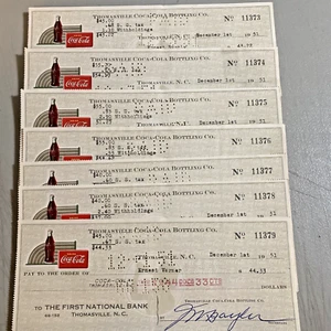 1951 Coca-Cola Bottling Coke (1) Canceled Check Thomasville, N.C. National Bank - Picture 1 of 13