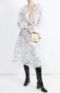 AUTH.BALENCIAGA All-over Contrasting Logo Silk Dress S/M NEW - Picture 1 of 12