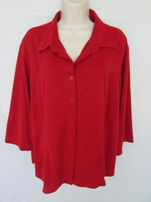 KATHY IRELAND WOMANS 2X red sueded button 3/4 long sleeve COLLAR SHIRT - Image 1 of 4