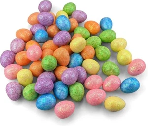 50 Stück Deko Ostereier mit Glitter Regenbogenfarben kleine Styroporeier Basteln - Bild 1 von 3