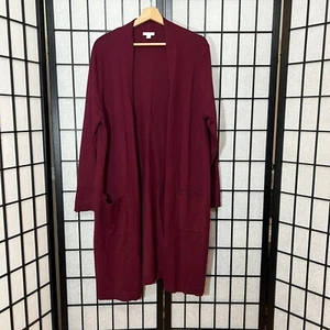 J. Jill Burgundy Silk Wool Blend Open Duster Cardigan Large - Picture 1 of 12