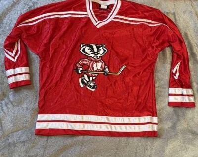 Vintage Wisconsin Badgers Red Hockey Jersey IK Apparel Size Youth Large (14-16) - Image 1 of 4