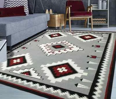 Alfombra de lana Kilim navajo del suroeste tejida a mano alfombra de lana azteca nativa americana Foto 1 de 4