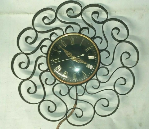 Vintage Mid Mod General Electric Telechron Scroll Clock Wrought Iron Black 2HA60 Cover