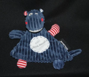 Doudou plat hippopotame DEGLINGOS Baby Hippipos hippo bleu blanc velours TBE - Picture 1 of 1