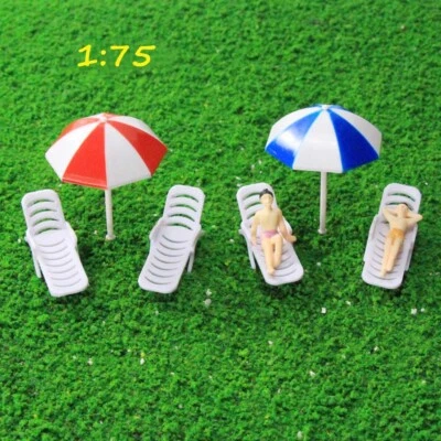 TYS26075 2 Sets OO Gauge 1:75 Parasols Sun Loungers Chairs Bench Settee Model - Image 1 of 4