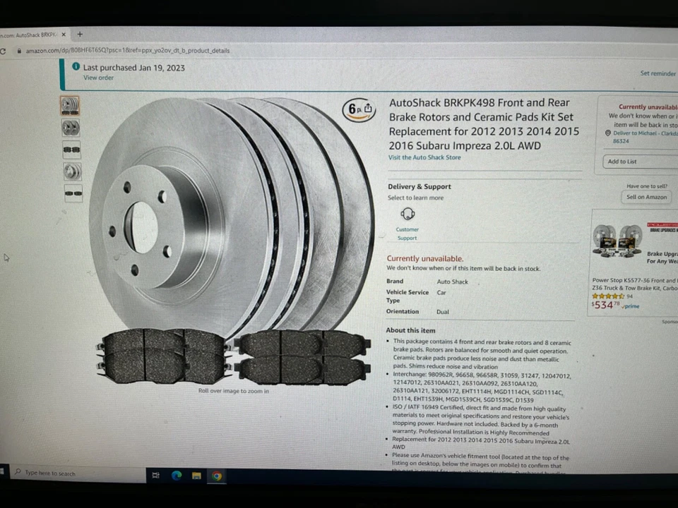 Front and Rear Brake Rotors & Pads for 2012-2014 2015 2016 Subaru Impreza 2.0L - Image 1 of 1