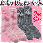 Ladies Knitted Cosy lining Lounge Thermal Warm Winter Bed Socks Pom Poms UK 4-8
