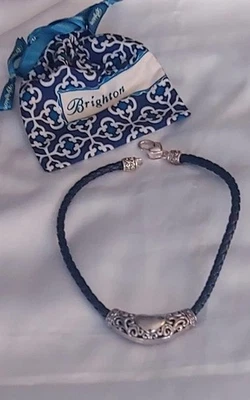 BRIGHTON Braided Black Leather Choker Necklace Reversible Heart Slide Pendant - Image 1 of 4