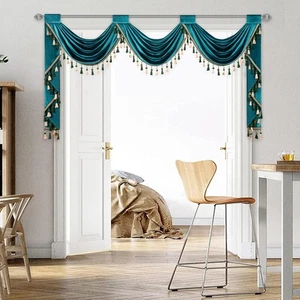 Valanze in Velluto Soft Touch, Lusso Stile Vintage Solido Trattamenti per Finestre per... - Foto 1 di 8