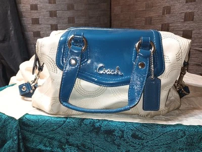 Coach  F20027 Ashley Blue & Off White Dotted Op Art Tote/Shoulder Bag Bag - Image 1 of 4