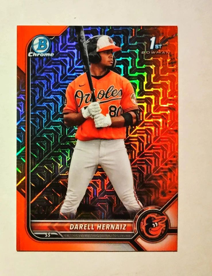 Darell Hernaiz 1st 2022 Bowman Chrome #BCP-27 Mega ORANGE REFRACTOR 20/25 RC D6 - Image 1 of 1