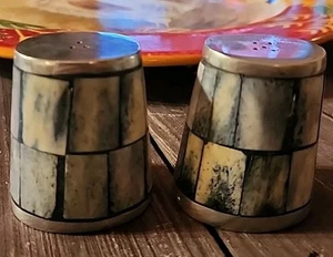 Cast Aluminum SALT & PEPPER Shakers - Shades OF Blue Tiles - 2.5" x 2.25" - Picture 1 of 6