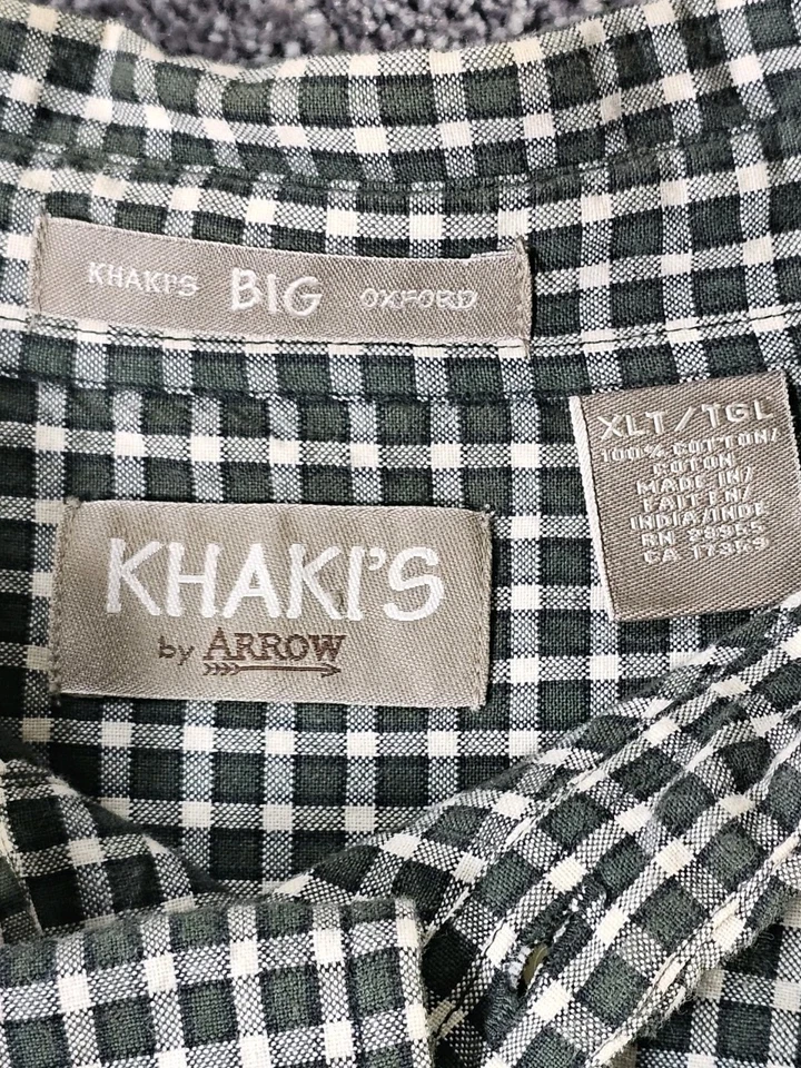 Camisa Oxford Masculina Antiga Khakis by Arrow Grande Extra Grande Alta Verde Micro-Verificação Botão para Baixo - Imagem 1 de 4