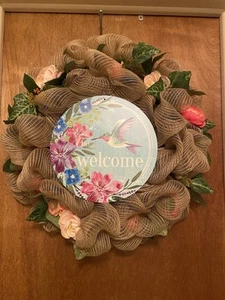 25" Hummingbird Welcome Handmade Wreath Brand New - Picture 1 of 5