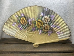 Vintage Handfächer Holz und Stoff floral bemalt Design - Bild 1 von 14